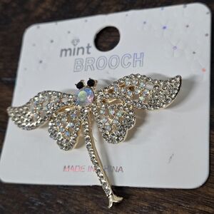 Clear, Mint Colorful Crystal Dragonfly Brooch
